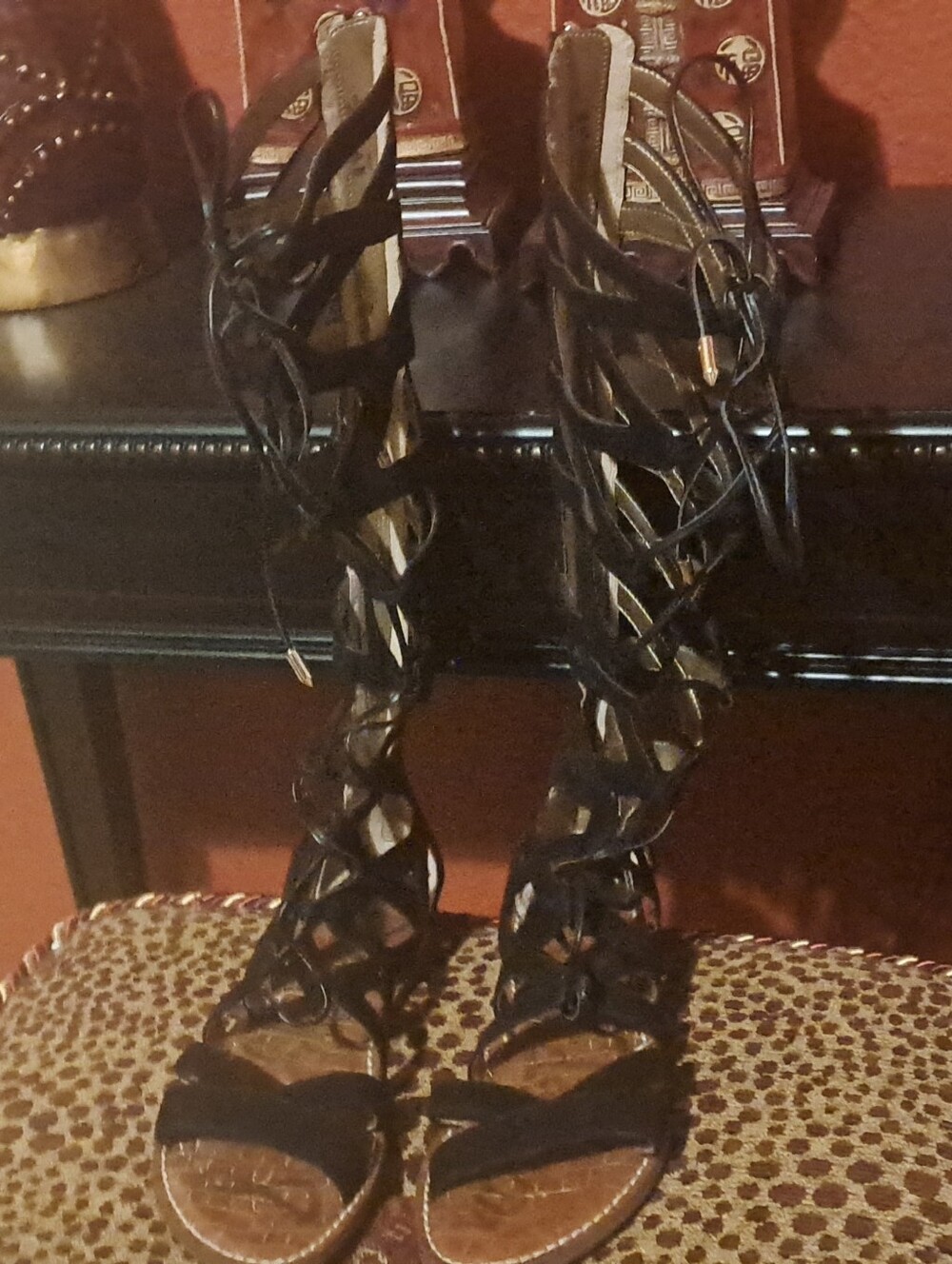 Sam Edelman Black Lace-Up Knee-High Gladiator Sandals